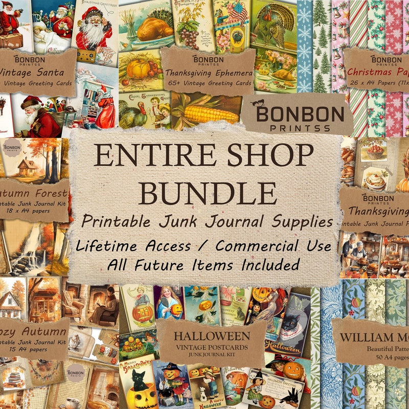 ENTIRE SHOP BUNDLE, Junk Journal Supplies, The Ultimate Full Collection, Printable Scrapbook Supplies, Commercial License, Lifetime Access