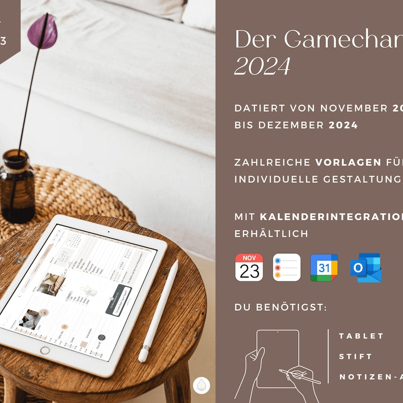 2024 Digital Planner German / GoodNotes Calendar iPad "The Gamechanger" with Apple Calendar function