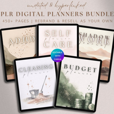 PLR Digital Planner Bundle, Editable Journal Commercial Use, Undated Planner Hyperlink, Digital Product Business, PLR Template Resell Rights