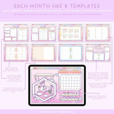 THE COZY PLANNER, Digital Planner, Kawaii Digital Planner, Cute Digital Planner, Digital Planner Cute, Cute Planner, 2024 Digital Planner