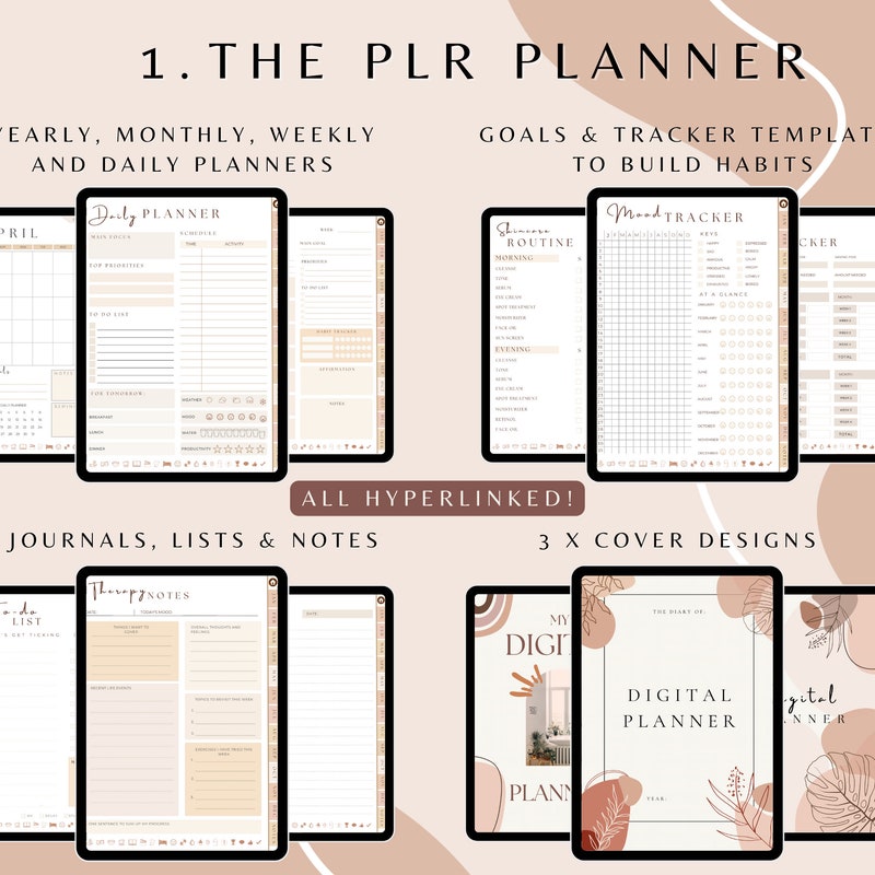 PLR Digital Product Bundle – PLR Digital Planner, 130 Etsy Listing Mockups & Digital Download Instructions Templates – Commercial Use