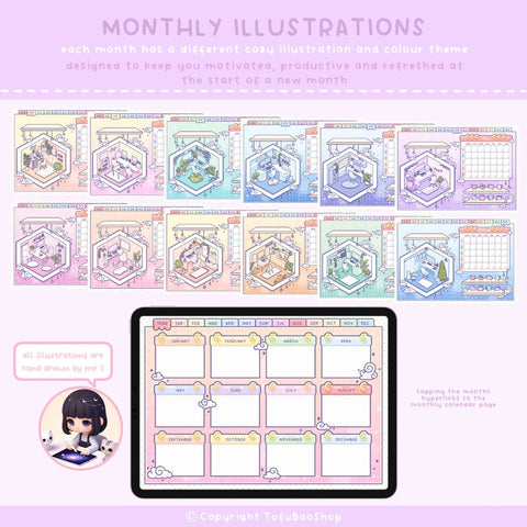 THE COZY PLANNER, Digital Planner, Kawaii Digital Planner, Cute Digital Planner, Digital Planner Cute, Cute Planner, 2024 Digital Planner