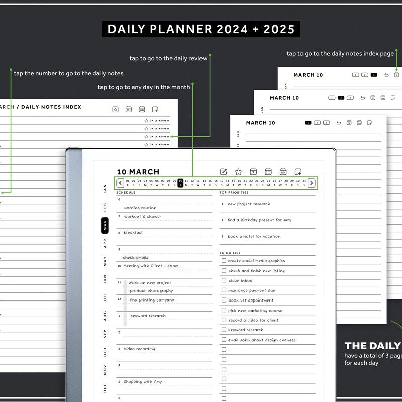 ReMarkable 2 Templates Bundle, Daily Planner, Daily Journal 2024, 2025, Meeting Notes, Project Planner, Notebook