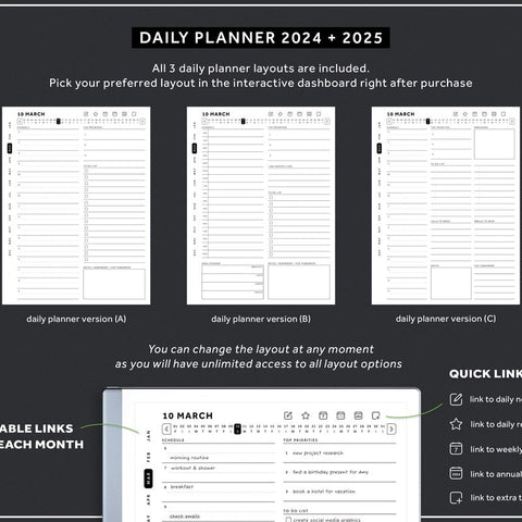 ReMarkable 2 Templates Bundle, Daily Planner, Daily Journal 2024, 2025, Meeting Notes, Project Planner, Notebook