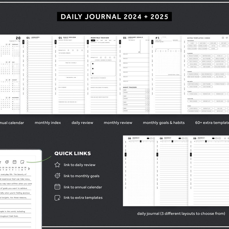 ReMarkable 2 Templates Bundle, Daily Planner, Daily Journal 2024, 2025, Meeting Notes, Project Planner, Notebook