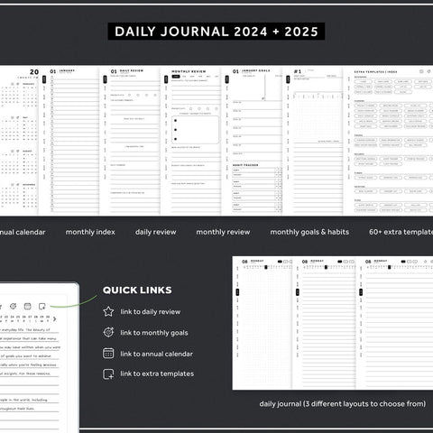 ReMarkable 2 Templates Bundle, Daily Planner, Daily Journal 2024, 2025, Meeting Notes, Project Planner, Notebook