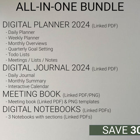 reMarkable 2 Minimalist Bundle 2024 | Digital Planner / Journal / Meetings / Notes (Digital Download)