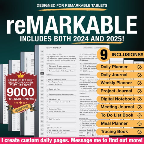 Ultimate reMarkable 2 planner Productivity Bundle, 2024 2025, reMarkable 2 Templates, remarkable templates, remarkable tablet