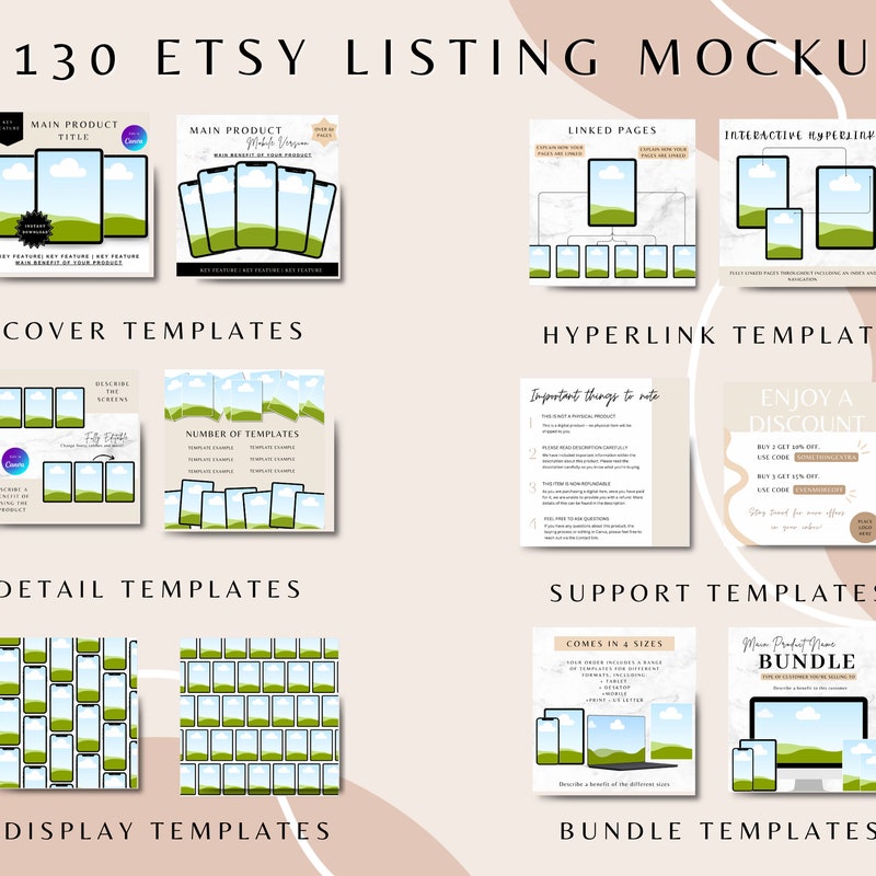 PLR Digital Product Bundle – PLR Digital Planner, 130 Etsy Listing Mockups & Digital Download Instructions Templates – Commercial Use