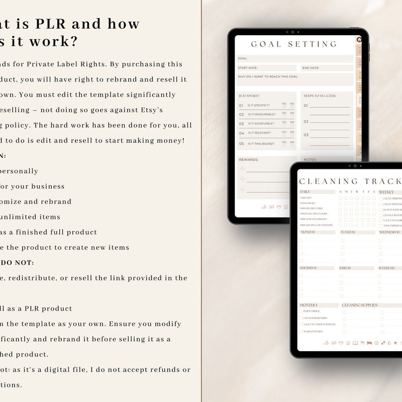 PLR Digital Product Bundle – PLR Digital Planner, 130 Etsy Listing Mockups & Digital Download Instructions Templates – Commercial Use