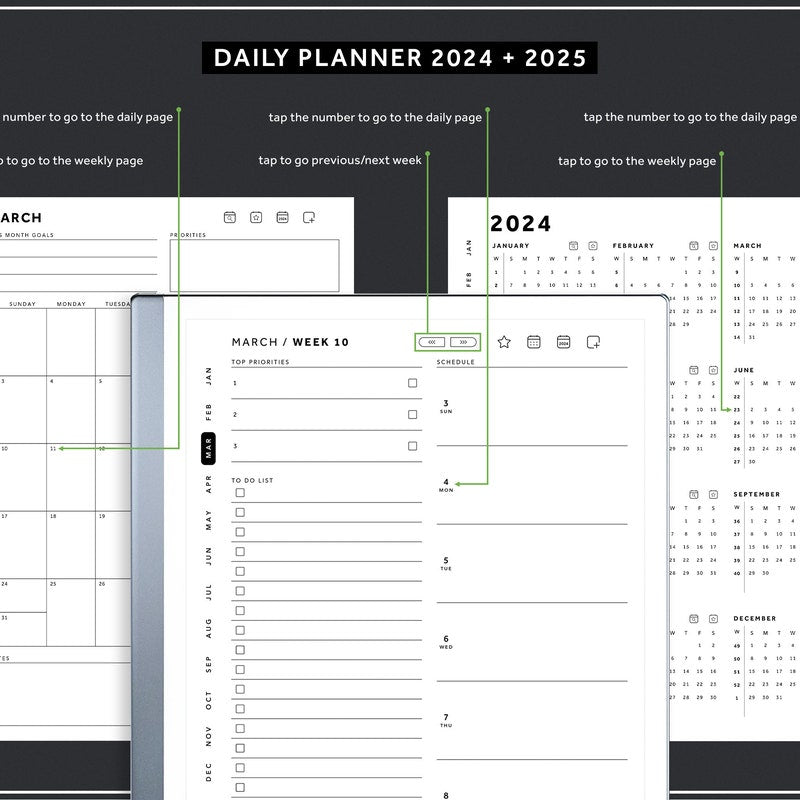 ReMarkable 2 Templates Bundle, Daily Planner, Daily Journal 2024, 2025, Meeting Notes, Project Planner, Notebook