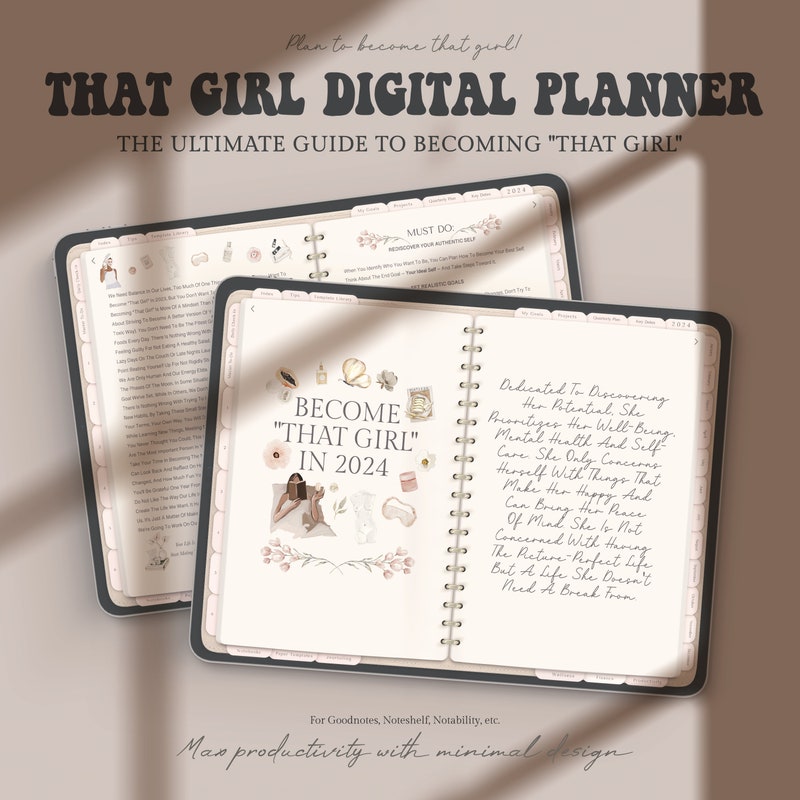 2024 / 2025 That Girl Digital Planner with links to Apple Calendar Google Calendar, Goodnotes Planner Digital 2024 / 2025 Planner Bundle