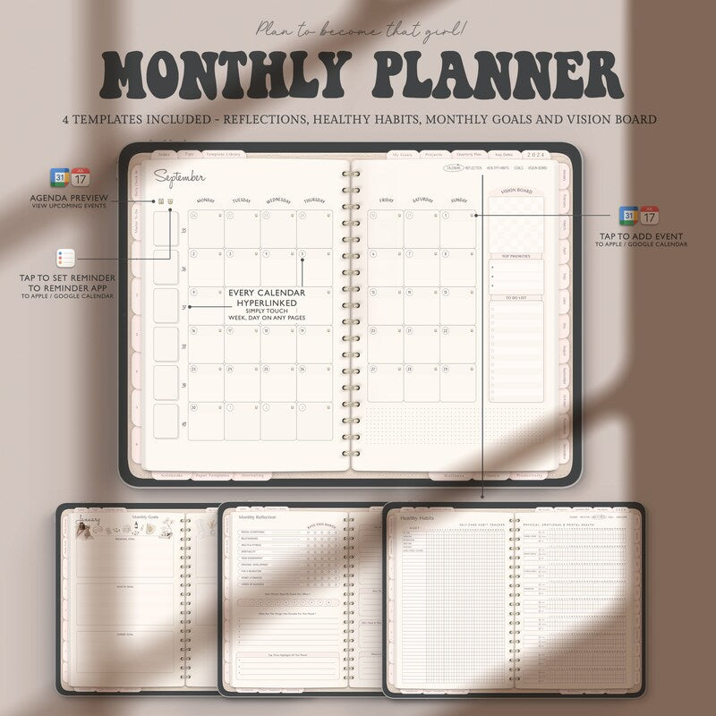 2024 / 2025 That Girl Digital Planner with links to Apple Calendar Google Calendar, Goodnotes Planner Digital 2024 / 2025 Planner Bundle