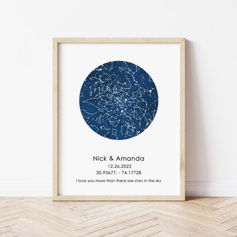 Custom Star Map - Printable Valentines Gift, Digital Download Valentines for Him / For Her, Personalized Night Sky Print - Quick Turnaround